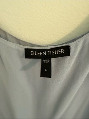 Eileen Fisher Pale Blue 3 piece ensemble- dress, slip and open front cardigan L